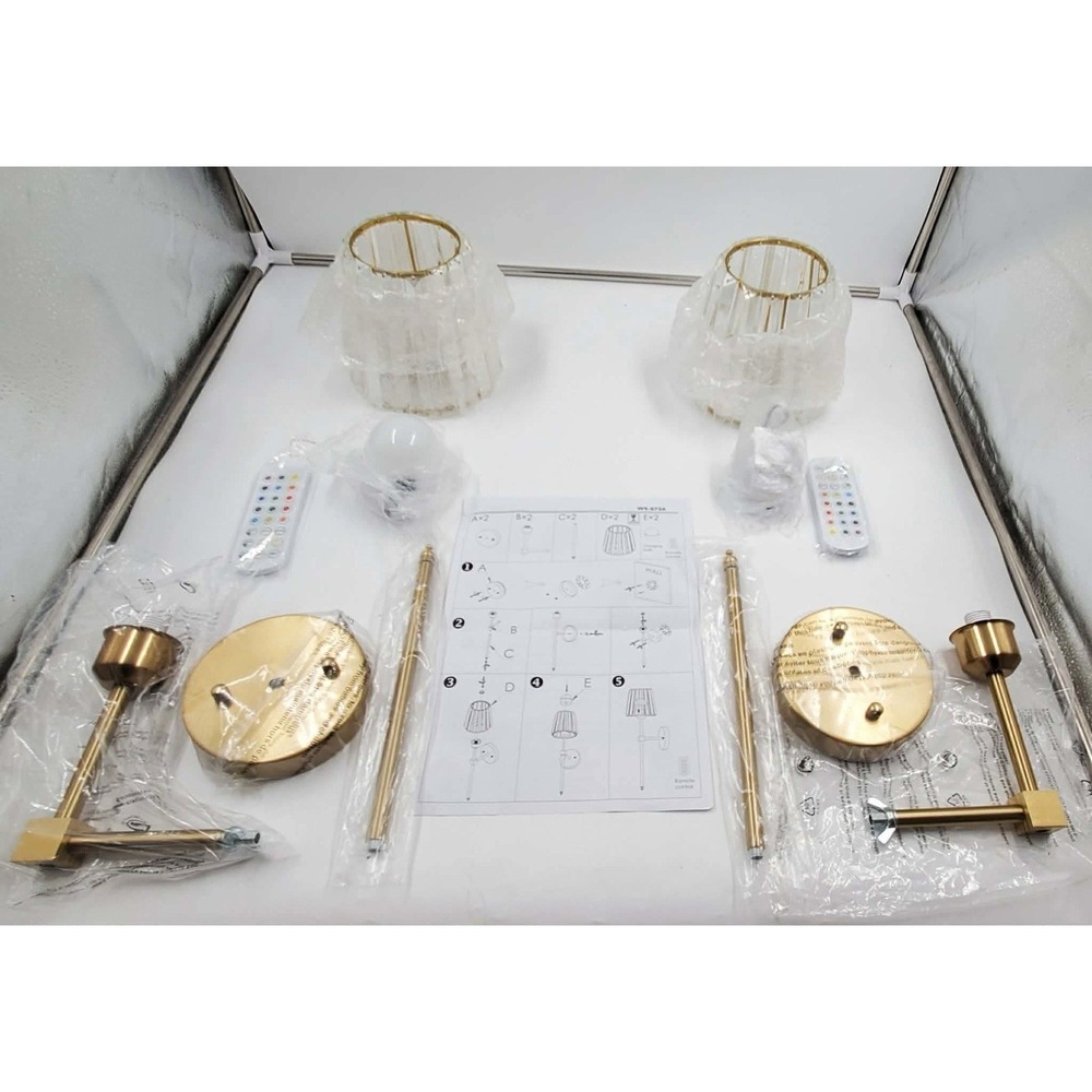 Battery Operated Crystal Wall Sconces Set of 2, Gold Wireless Wall Sconces with